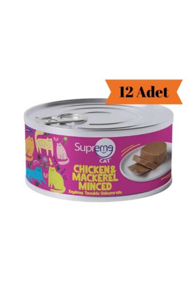 Supreme Cat Kıyılmış Tavuklu ve Uskumrulu Yetişkin Kedi Konservesi 85Gr x 12 Adet - Supreme