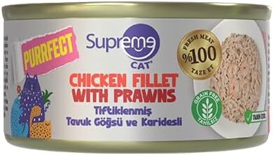 Supreme Cat Purrfect Tiftiklenmiş Tavuk Göğsü ve Karidesli Konserve Kedi Maması 70 gr - Supreme