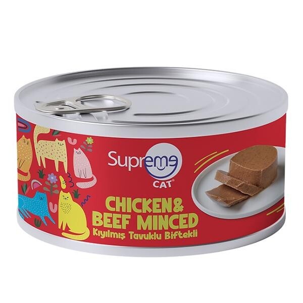 Supreme Cat Tavuklu ve Biftekli Kıyılmış Yetişkin Konserve Kedi Maması 85gr - 1
