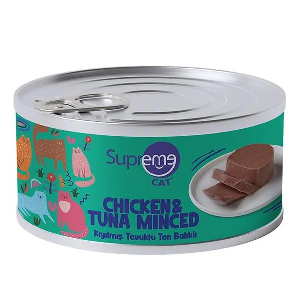 Supreme Cat Tavuklu ve Ton Balıklı Kıyılmış Yetişkin Konserve Kedi Maması 85gr - Supreme