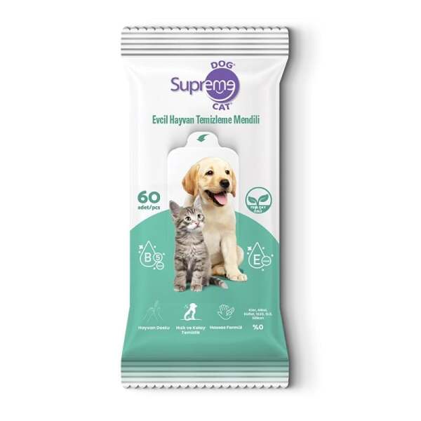 Supreme Yeşil Çaylı Kedi Ve Köpek Temizleme Mendili 60 Lı - Supreme