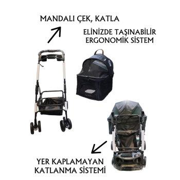 Tommy Evcil Hayvan Arabası 65x45x95cm Siyah Max 15 Kg - 2