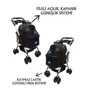 Tommy Evcil Hayvan Arabası 65x45x95cm Siyah Max 15 Kg - 3