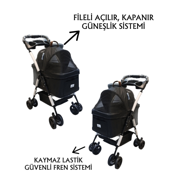 Tommy Evcil Hayvan Arabası 65x45x95cm Siyah Max 15 Kg - 3