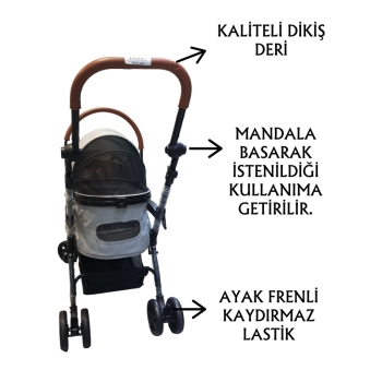 Tommy Evcil Hayvan Arabası 76,5x48x99cm Gri Max 15 Kg - 3