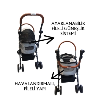 Tommy Evcil Hayvan Arabası 76,5x48x99cm Gri Max 15 Kg - 4