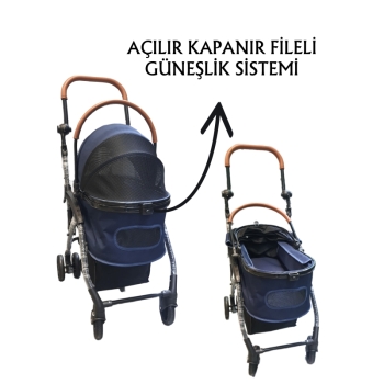 Tommy Evcil Hayvan Arabası 76,5x48x99cm Lacivert Max 15 Kg - 3