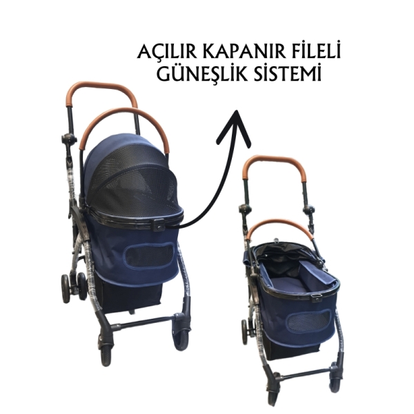 Tommy Evcil Hayvan Arabası 76,5x48x99cm Lacivert Max 15 Kg - 3