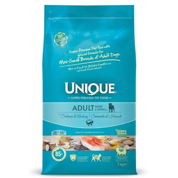 Unique Küçük Irk Somonlu Hamsili Yetişkin Köpek Maması 3 Kg - Unique