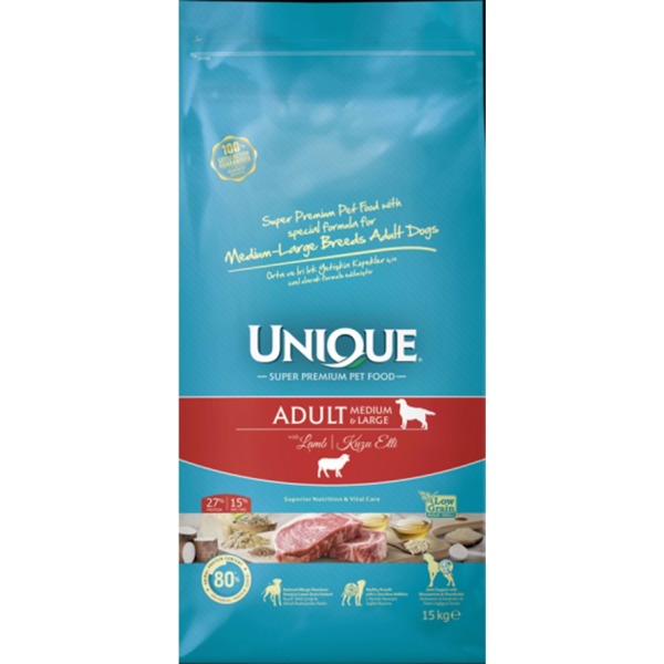 Unique Kuzu Etli Orta ve İri Irk Yetişkin Köpek Maması 3kg - Unique