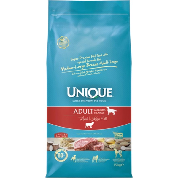 Unique Orta ve İri Irk Yetişkin Köpek Maması Kuzu Etli 12 kg - 1