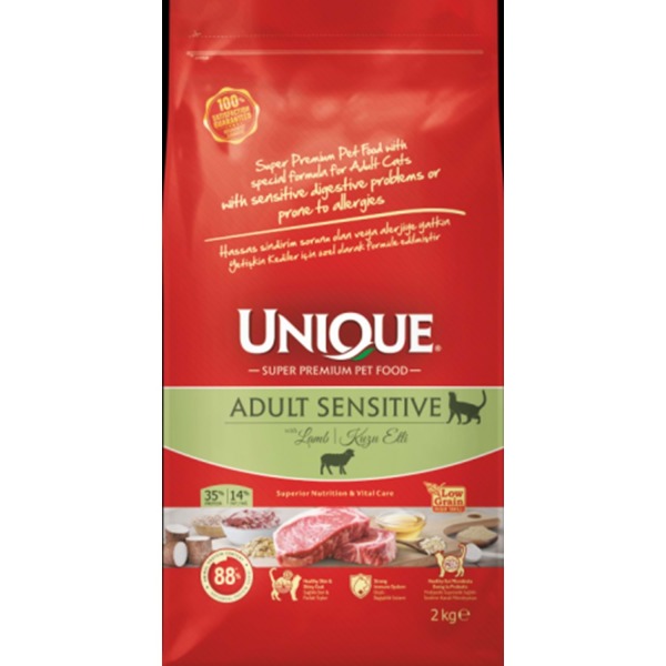 Unique Sensitive Kuzu Etli 2 kg Yetişkin Kedi Maması - Unique